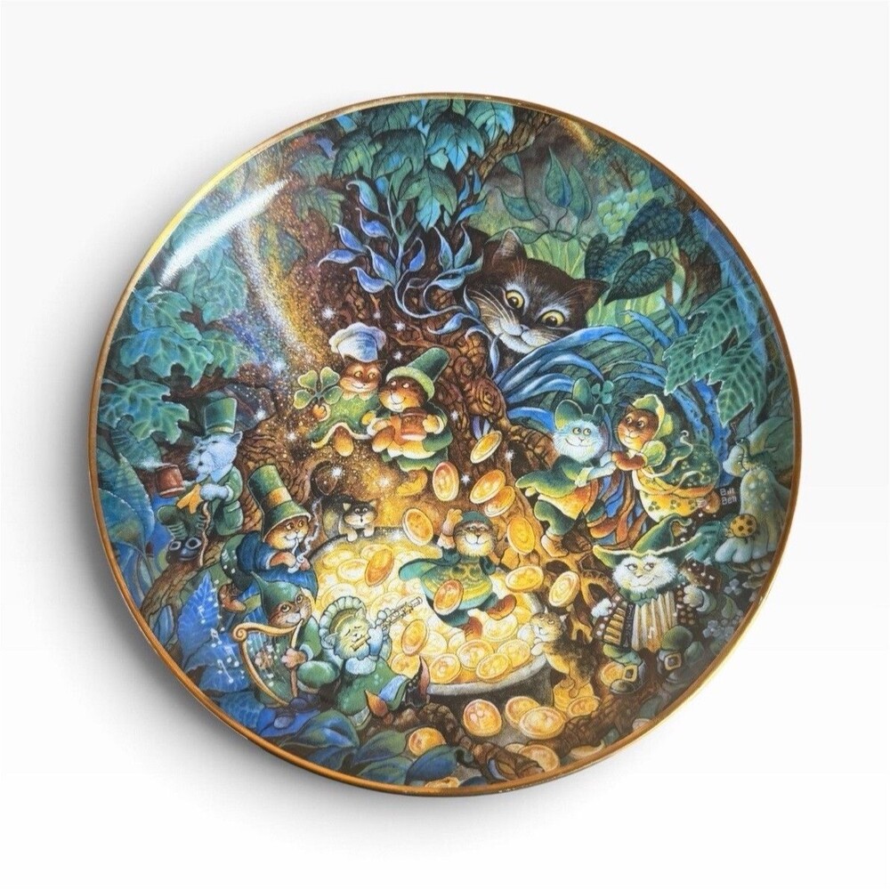 Franklin Mint St Catrick’s Day Plate Bill Bell Cat Leprechaun Gold COA Boxed 8"